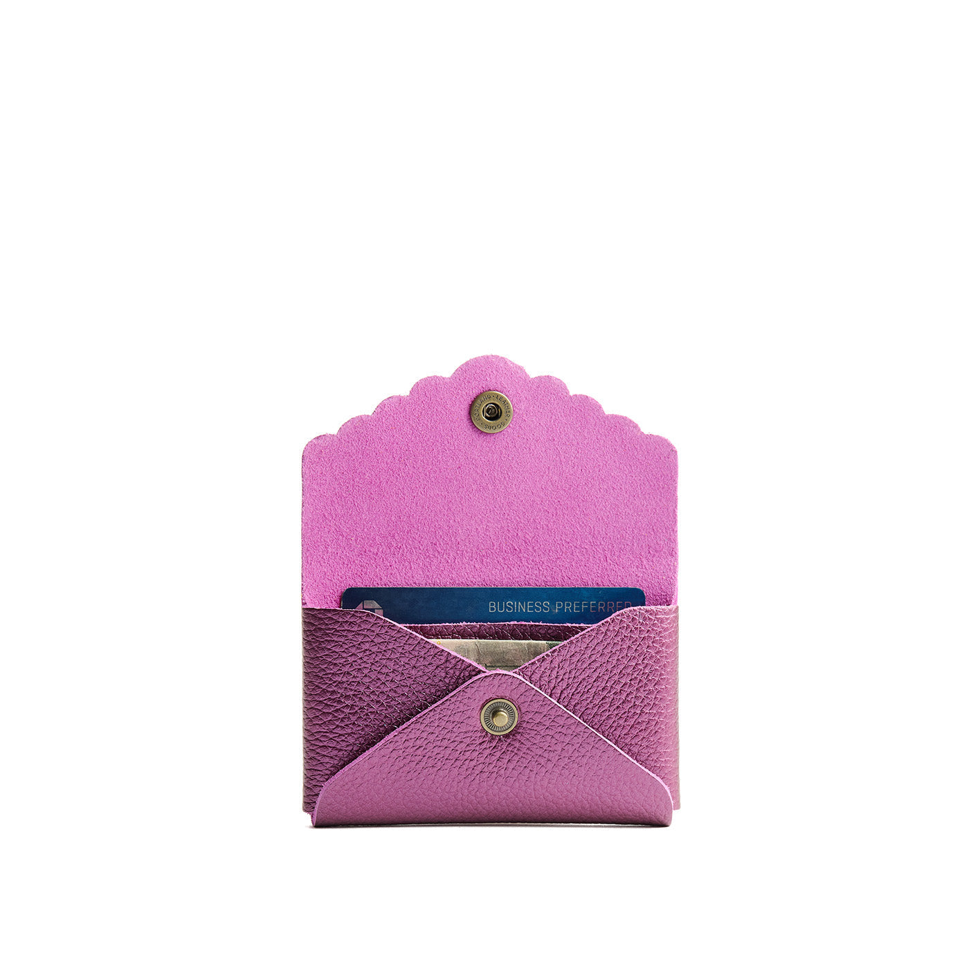 Ultra Violet | Leather card wallet with scalloped edge open