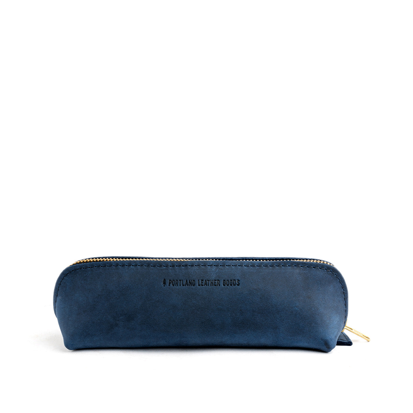 All Color: Deep Water | Leather pouch with curved seams and top zipper