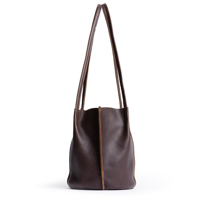 Coldbrew*Small | Petite bucket shaped tote bag with matching leather handles