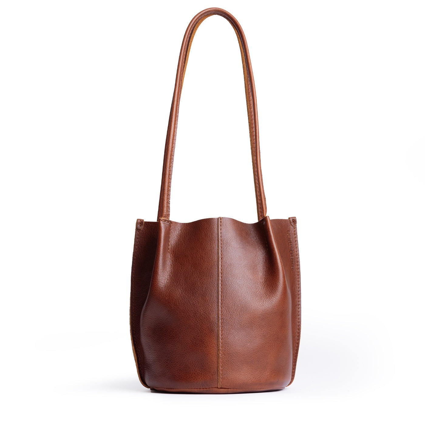 Nutmeg*Small | Petite bucket shaped tote bag with matching leather handles