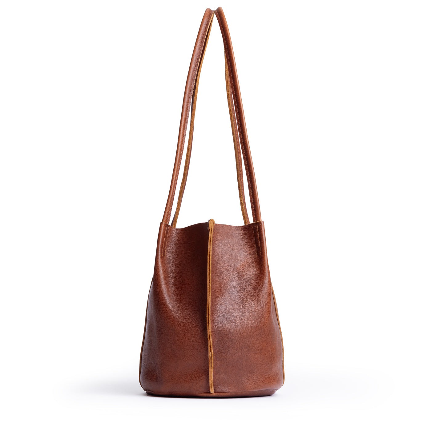 Nutmeg*Small | Petite bucket shaped tote bag with matching leather handles