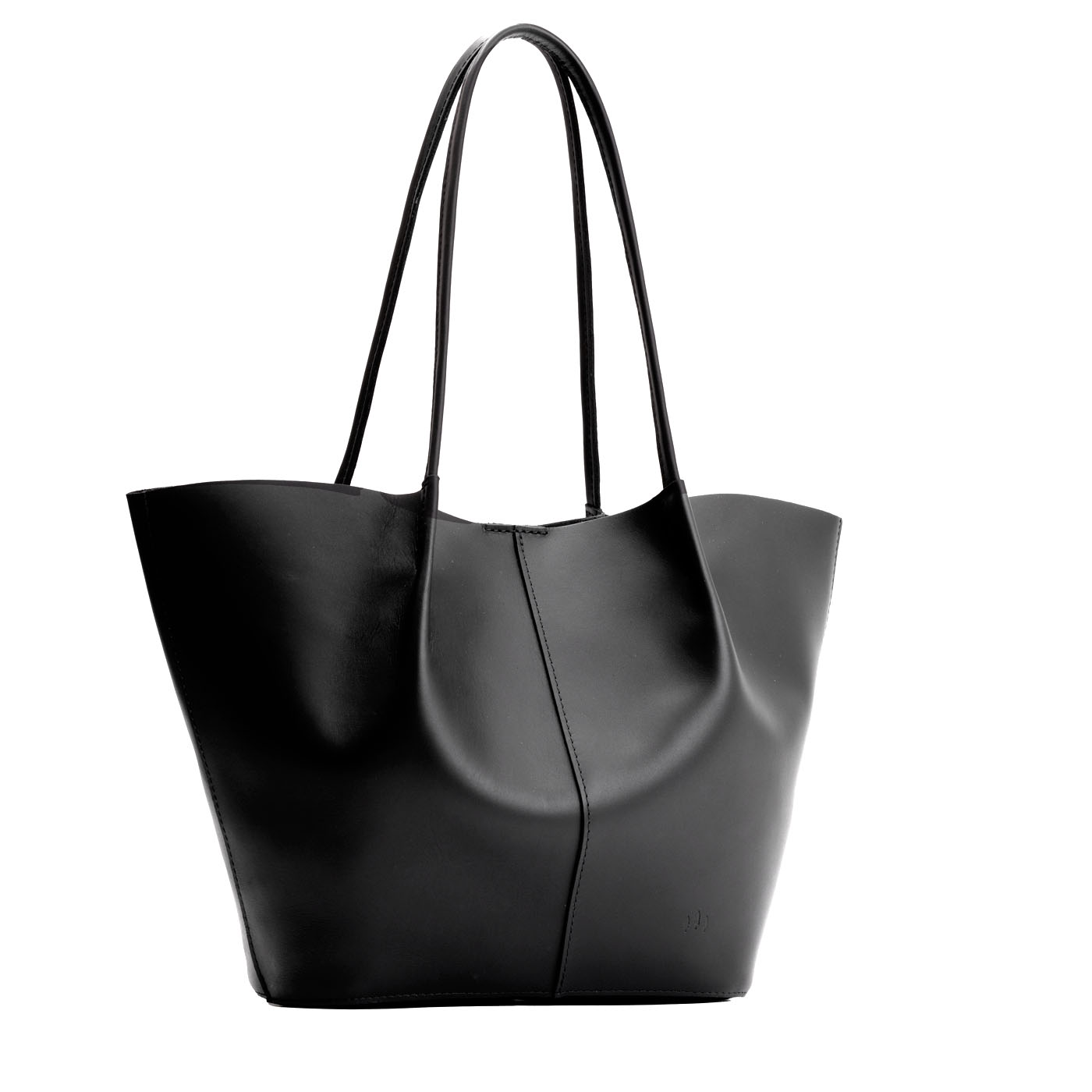 Black*Oversized | Extra wide bucket shaped tote bag with matching leather handles