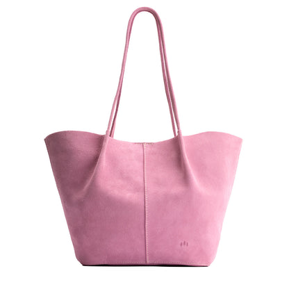 Pink Suede*Oversized | Extra wide bucket shaped tote bag with matching leather handles