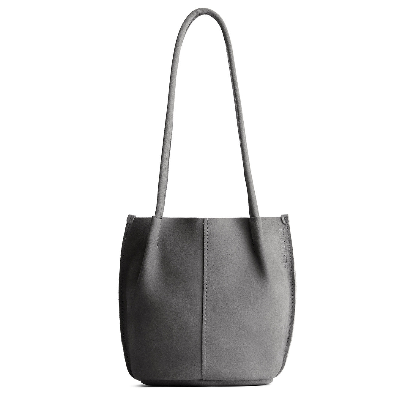 Smoke Grey*Small | Petite bucket shaped tote bag with matching leather handles