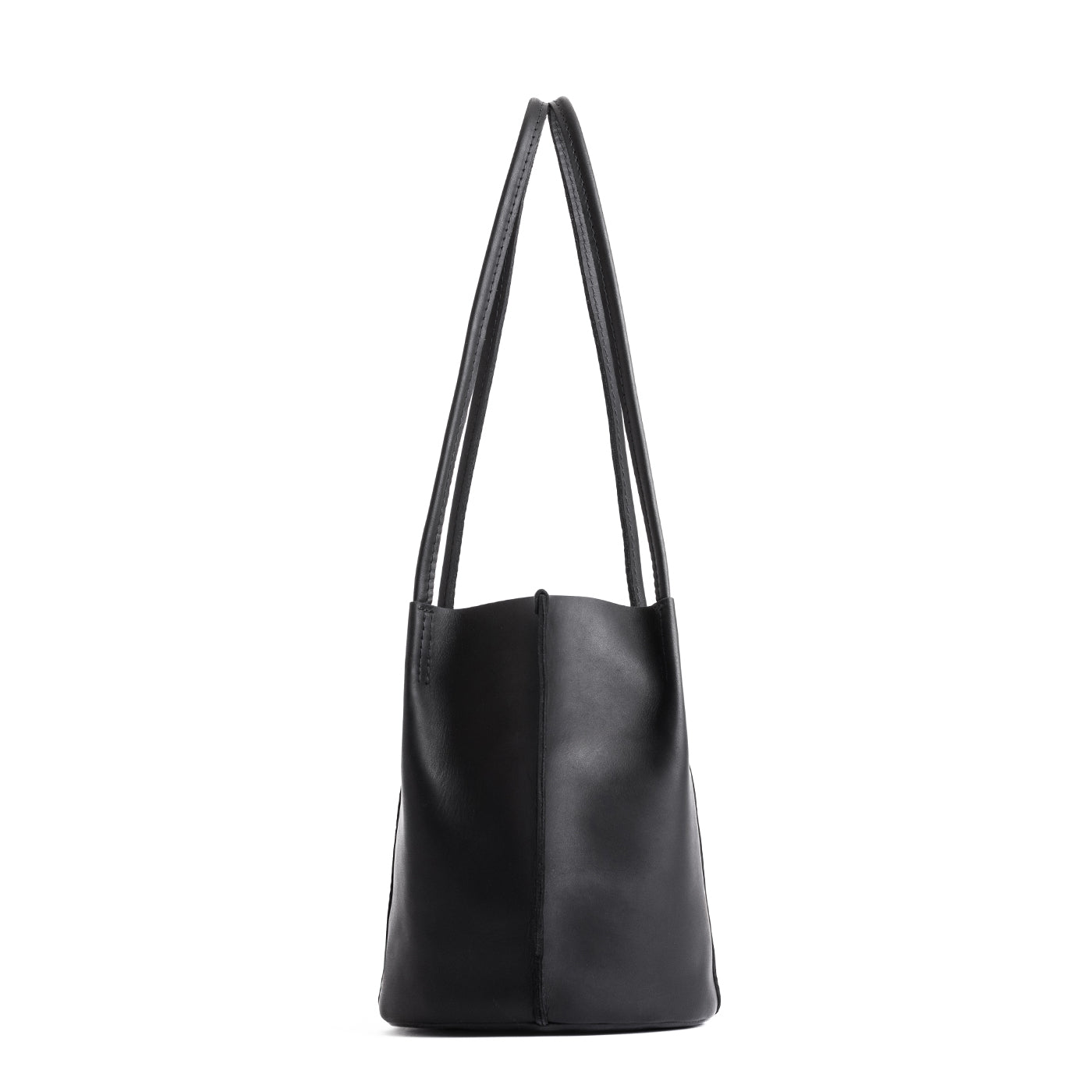 Black*Small | Petite bucket shaped tote bag with matching leather handles