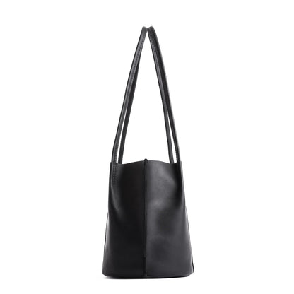 Black*Small | Petite bucket shaped tote bag with matching leather handles