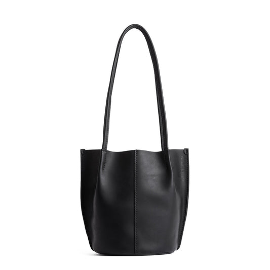 Black*Small | Petite bucket shaped tote bag with matching leather handles