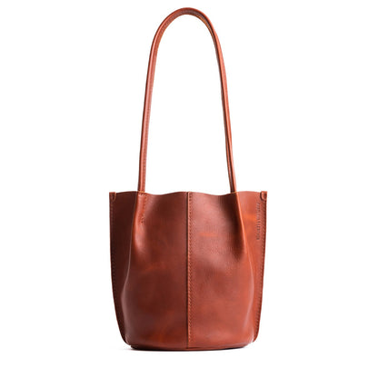 Chestnut*Small | Petite bucket shaped tote bag with matching leather handles