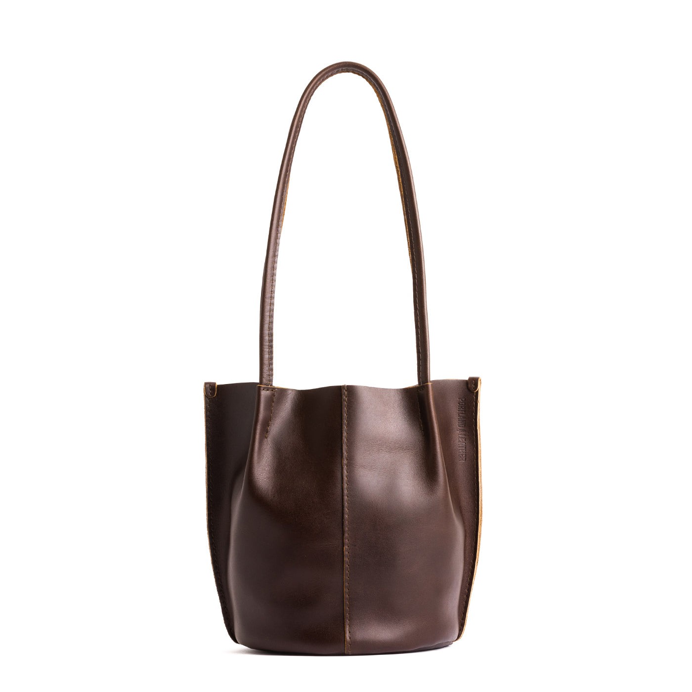 Grizzly*Small | Petite bucket shaped tote bag with matching leather handles