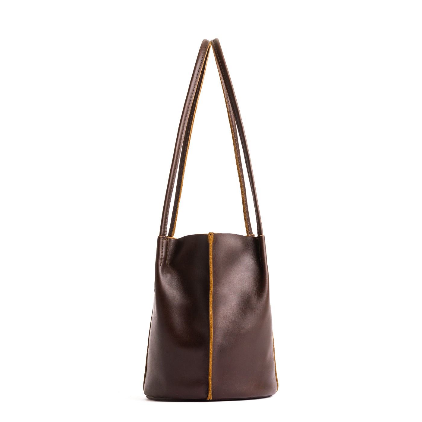 Grizzly*Small | Petite bucket shaped tote bag with matching leather handles
