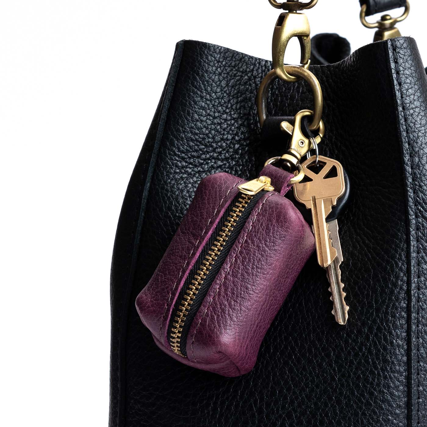 All Color: Plum | Leather small keychain pouch