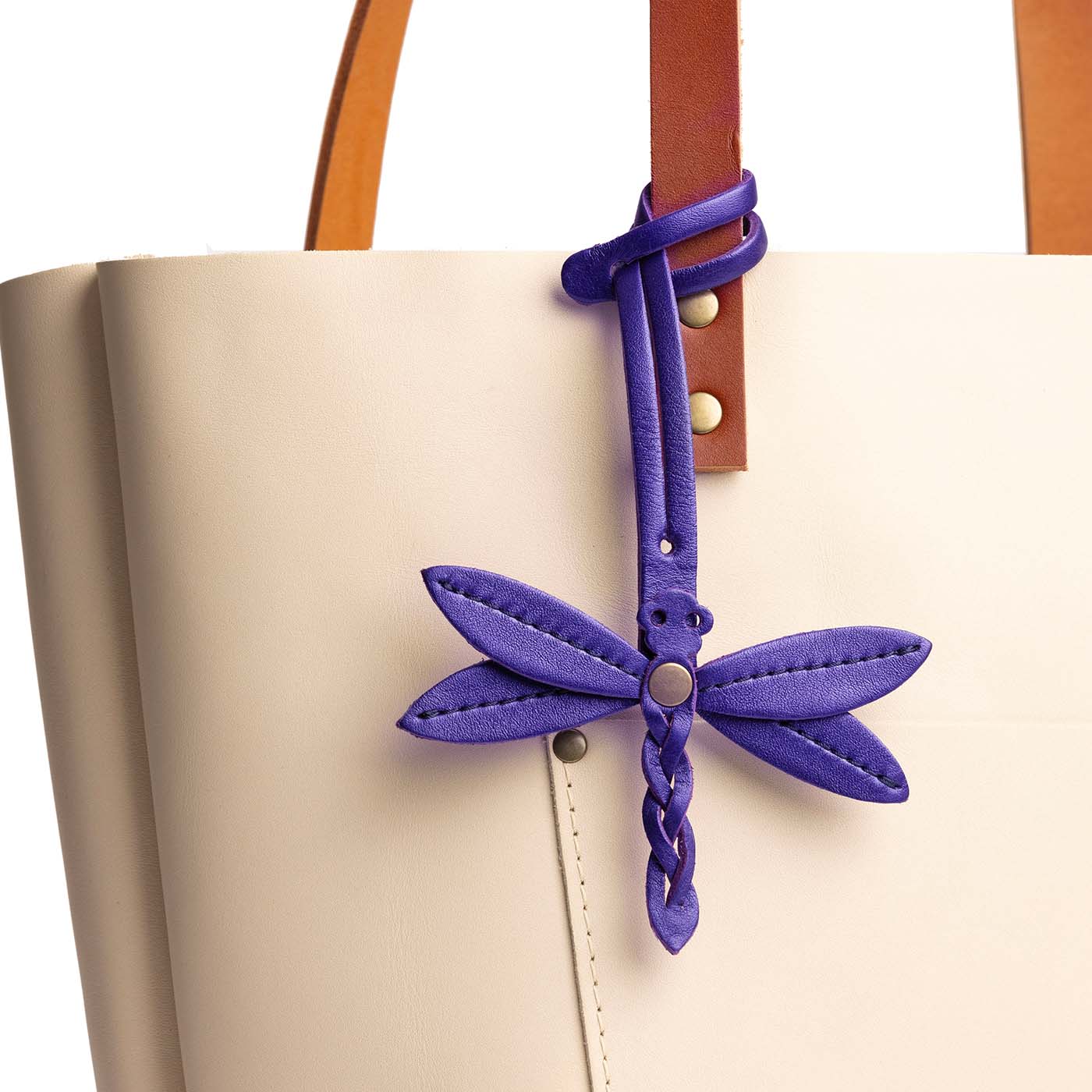 Amethyst | Dragonfly shaped leather charm tassel