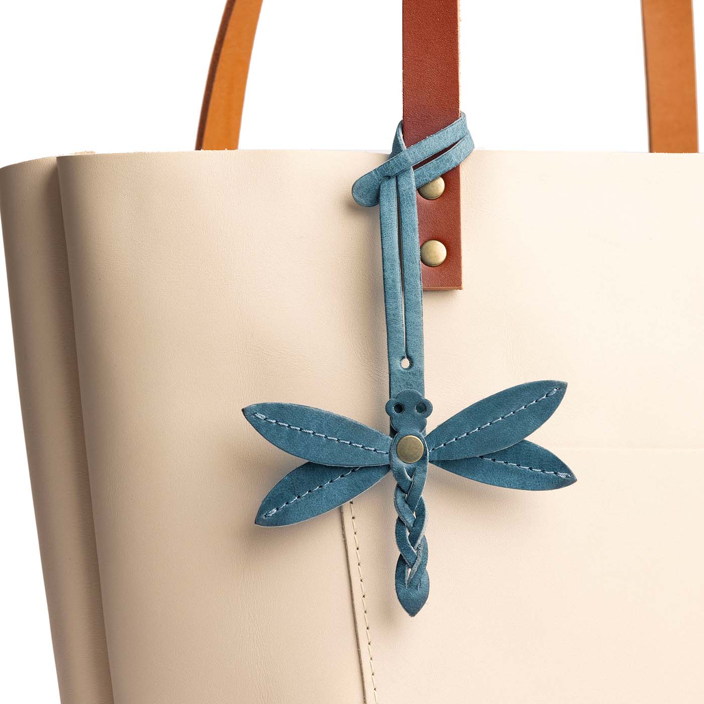 Aqua | Dragonfly shaped leather charm tassel