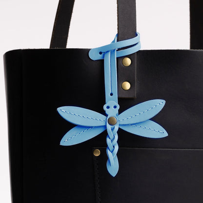 Glacial Blue | Dragonfly shaped leather charm tassel