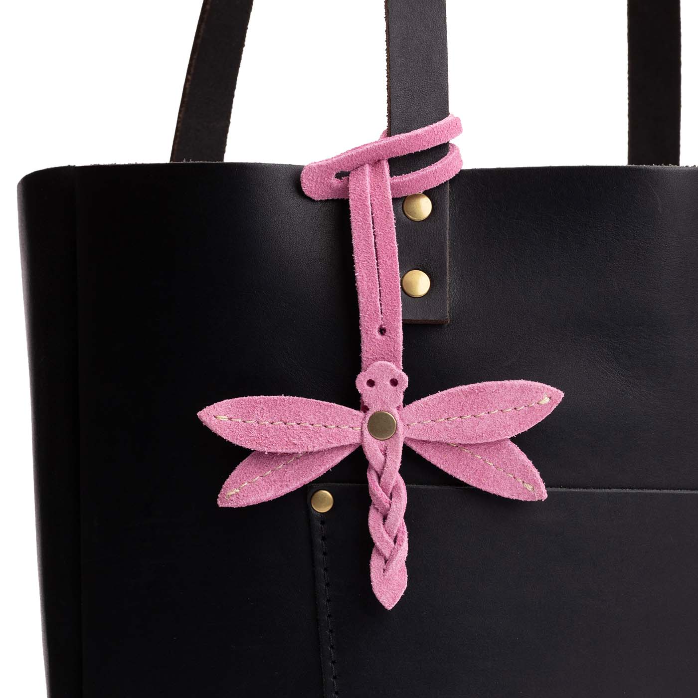 Pink Suede | Dragonfly shaped leather charm tassel