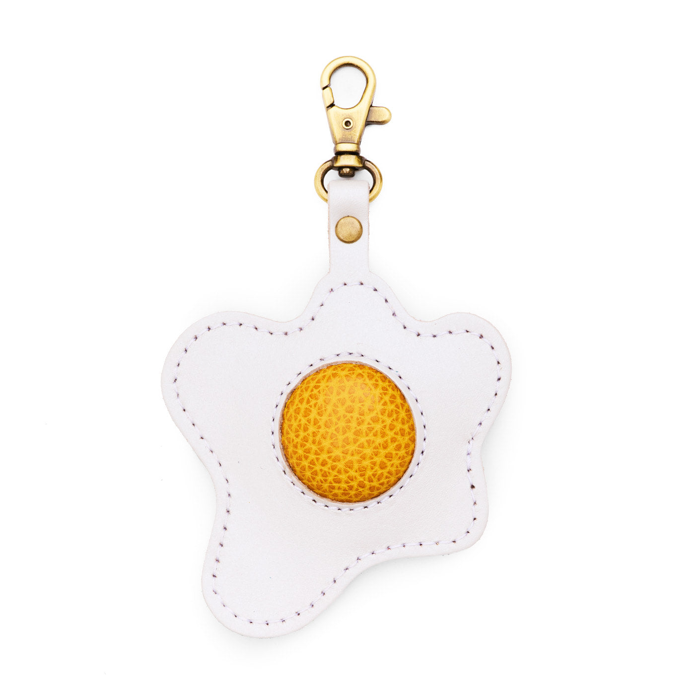 Egg | Keychain shaped like a fried egg with a swivel lobster clasp on a white background