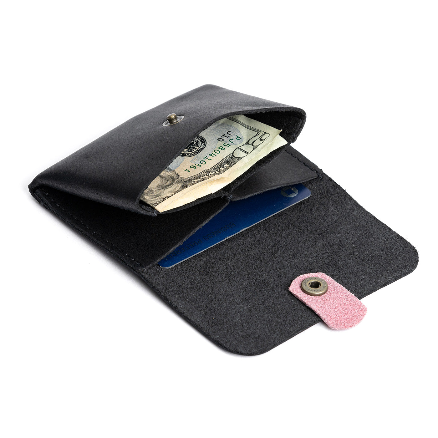 Black | Envelope snap wallet with contrast pull tab