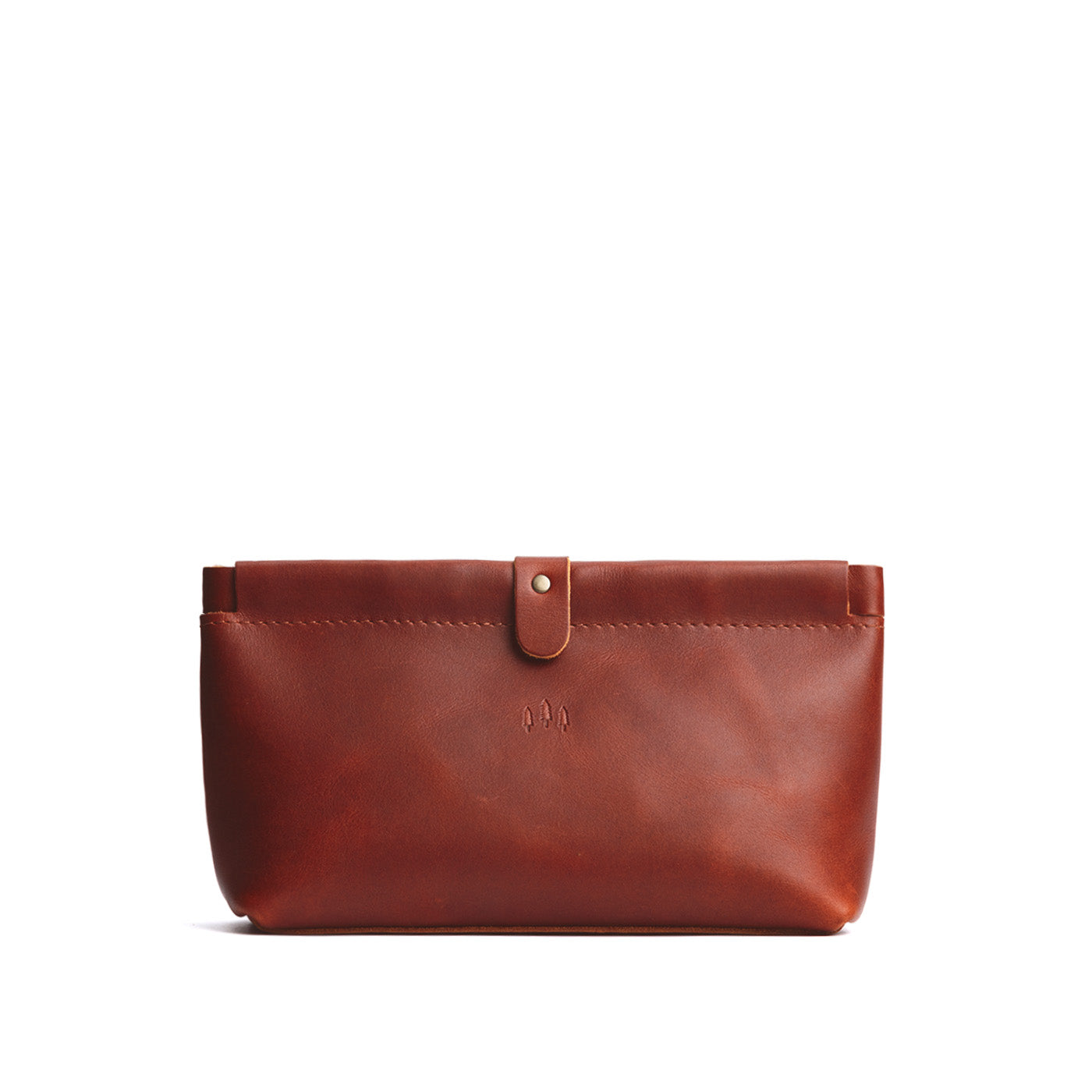 Chestnut | Leather pouch with frame top closure and leather pull tab