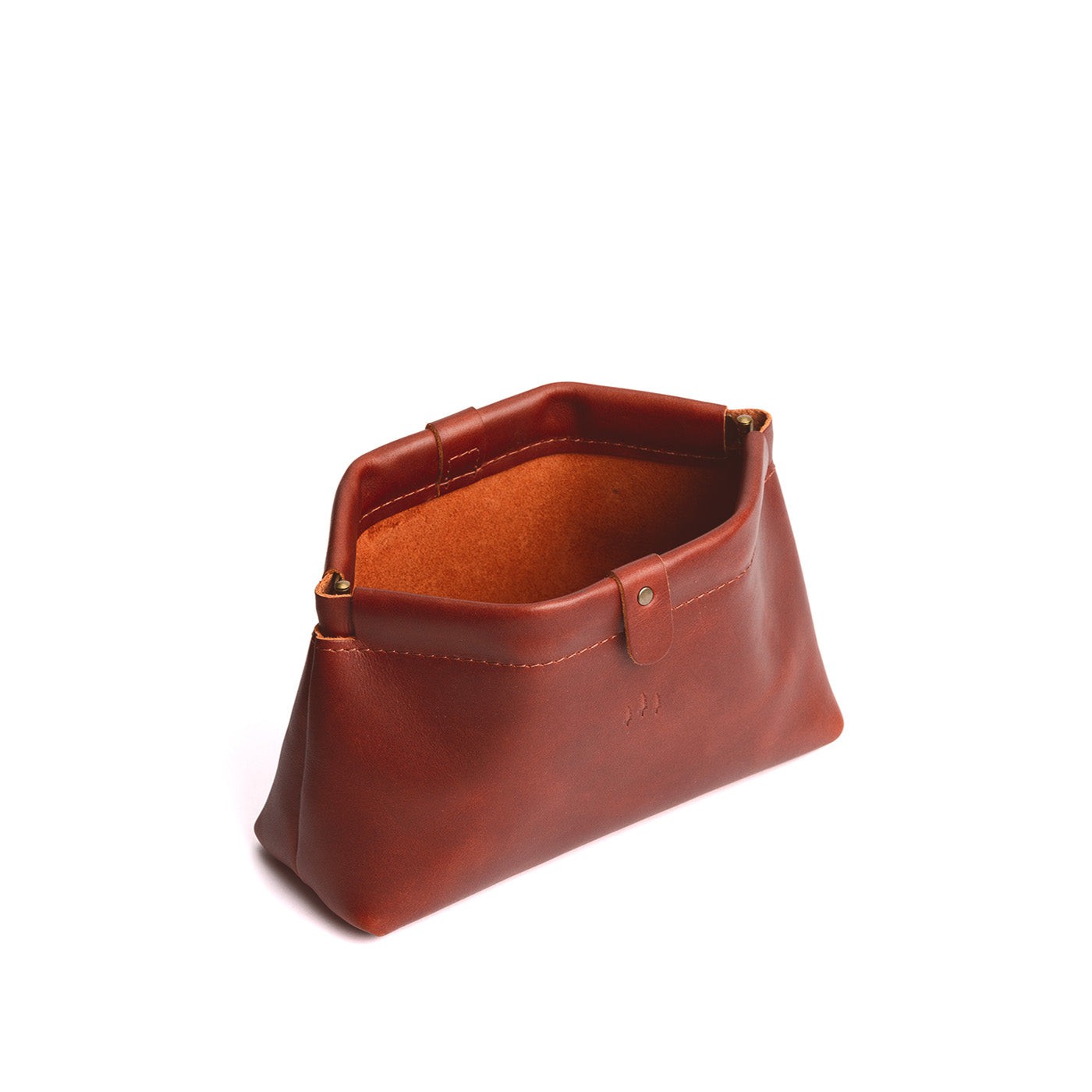 Chestnut | Leather pouch with frame top closure and leather pull tab