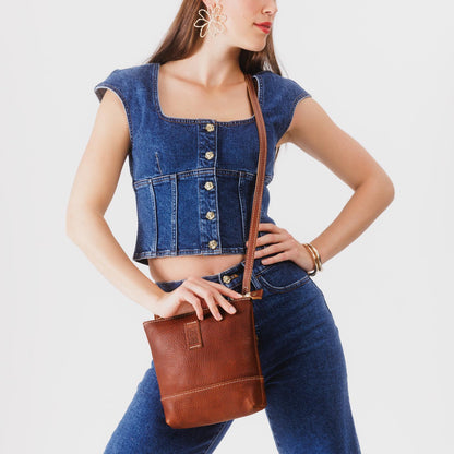 Nutmeg | Small rectangular crossbody purse with top zipper and interior pocket