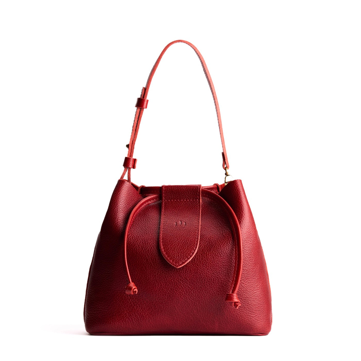 Chili Red*Large | Symmetrical leather bag with leather drawstring closure and adjustable shoulder strap