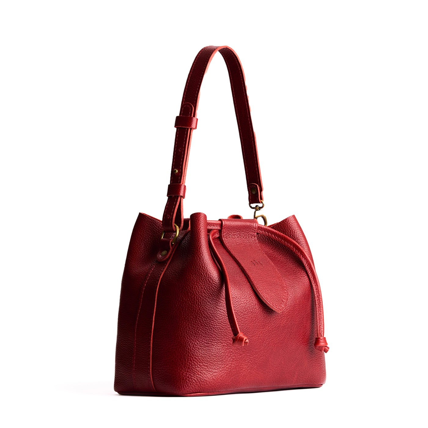 Chili Red*Large | Symmetrical leather bag with leather drawstring closure and adjustable shoulder strap