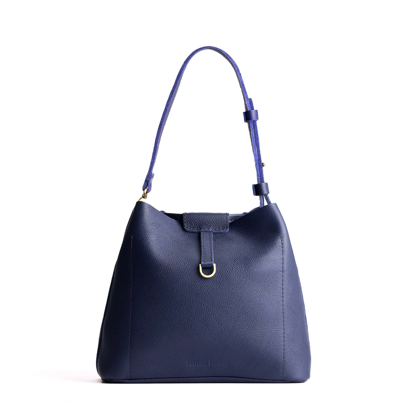 Cobalt*Large | Symmetrical leather bag with leather drawstring closure and back ring for accessories