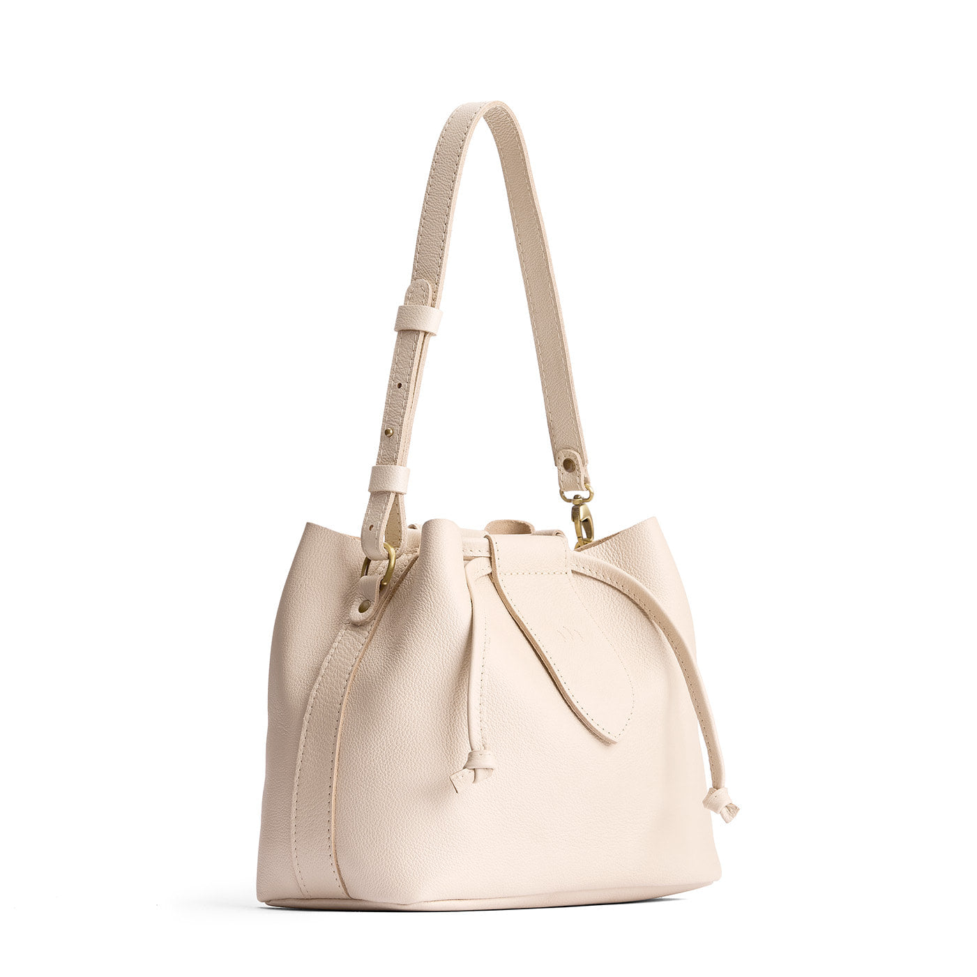 Pebbled Bone*Large | Symmetrical leather bag with leather drawstring closure and adjustable shoulder strap