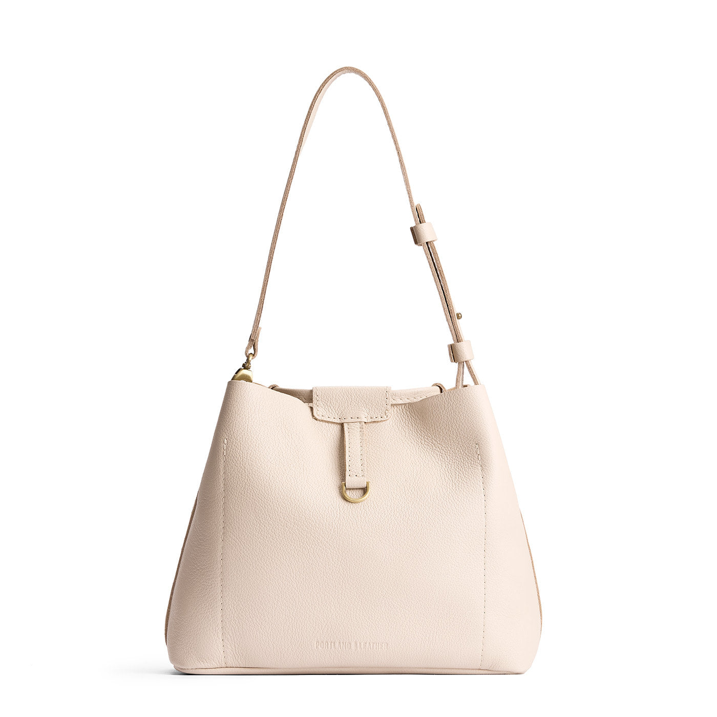 Pebbled Bone*Large | Symmetrical leather bag with leather drawstring closure and adjustable shoulder strap
