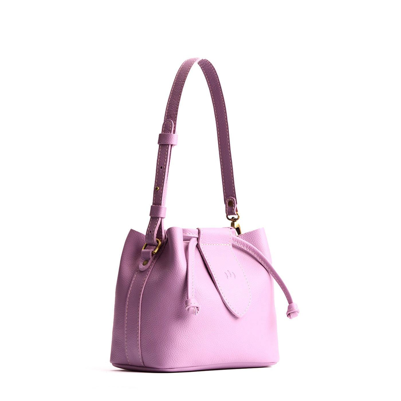Calla Lily*Small | Symmetrical leather bag with leather drawstring closure and adjustable shoulder strap