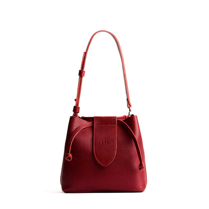 Chili Red*Small | Symmetrical leather bag with leather drawstring closure and adjustable shoulder strap