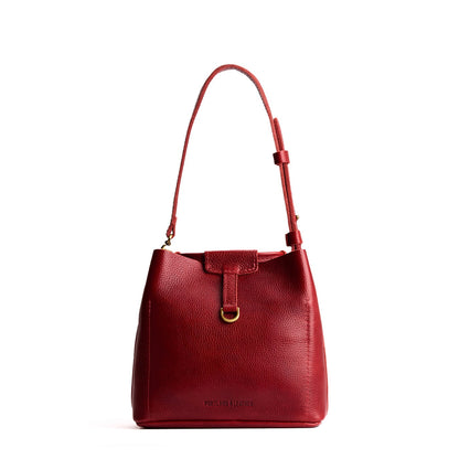 Chili Red*Small | Symmetrical leather bag with leather drawstring closure and back ring for accessories