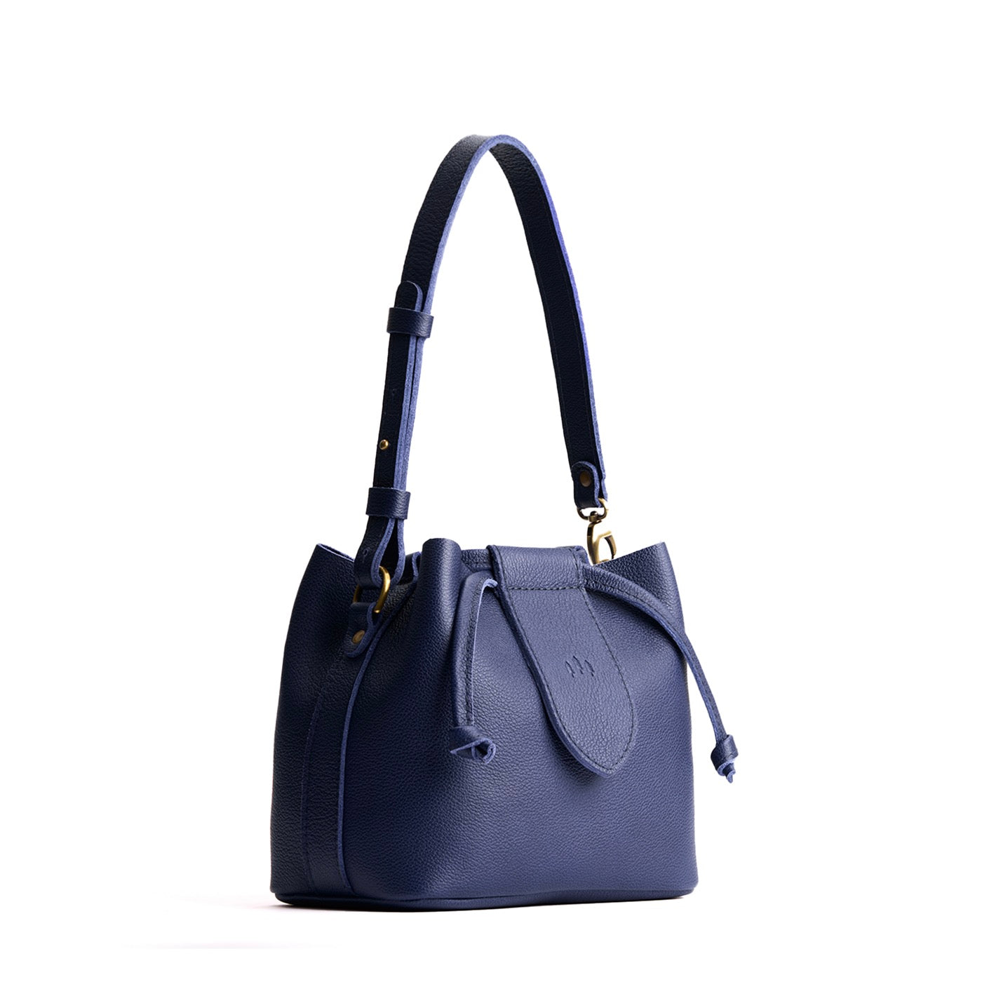 Cobalt*Small | Symmetrical leather bag with leather drawstring closure and adjustable shoulder strap