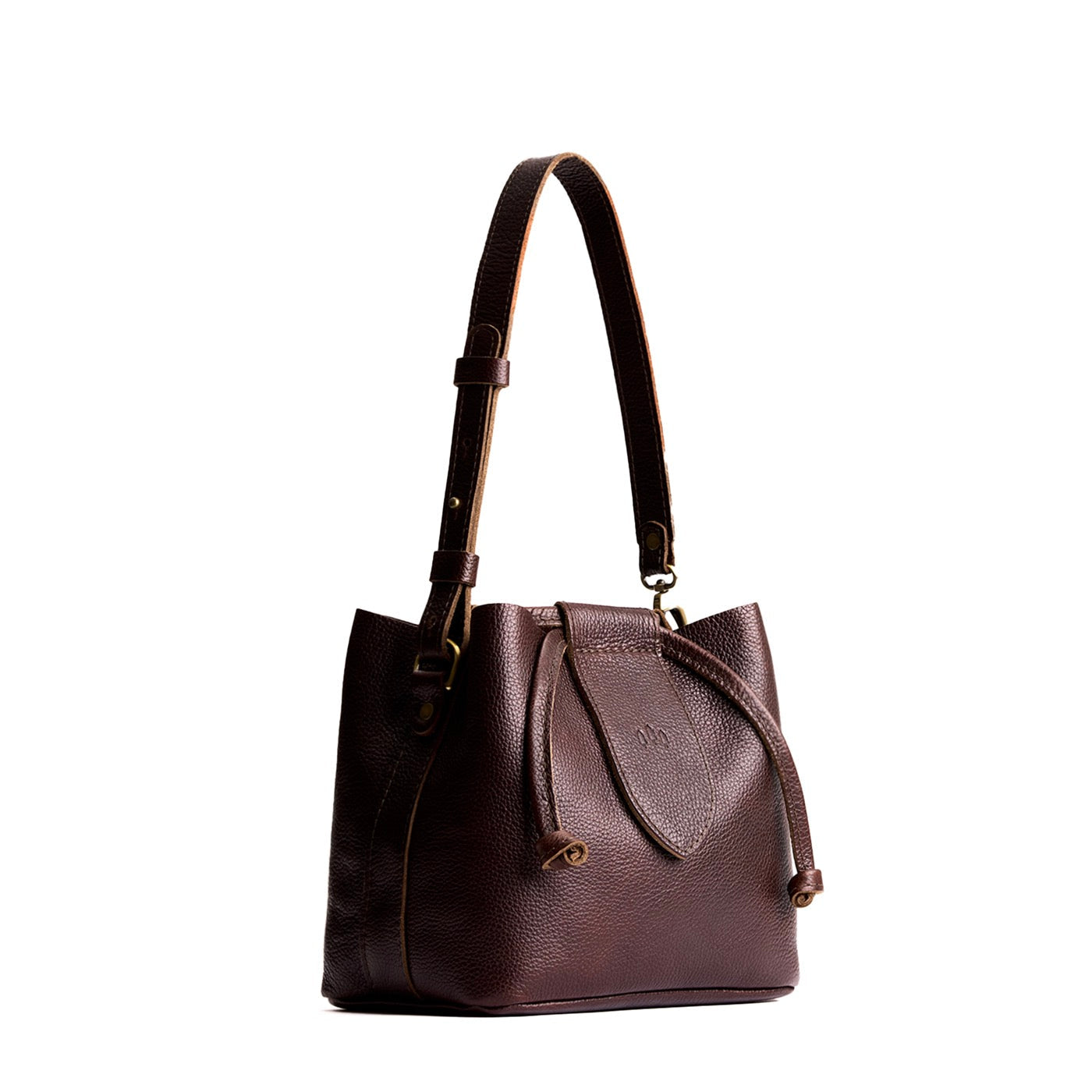 Coldbrew*Small | Symmetrical leather bag with leather drawstring closure and adjustable shoulder strap