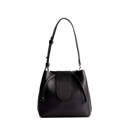 Pebbled--black*Small | Symmetrical leather bag with leather drawstring closure and adjustable shoulder strap