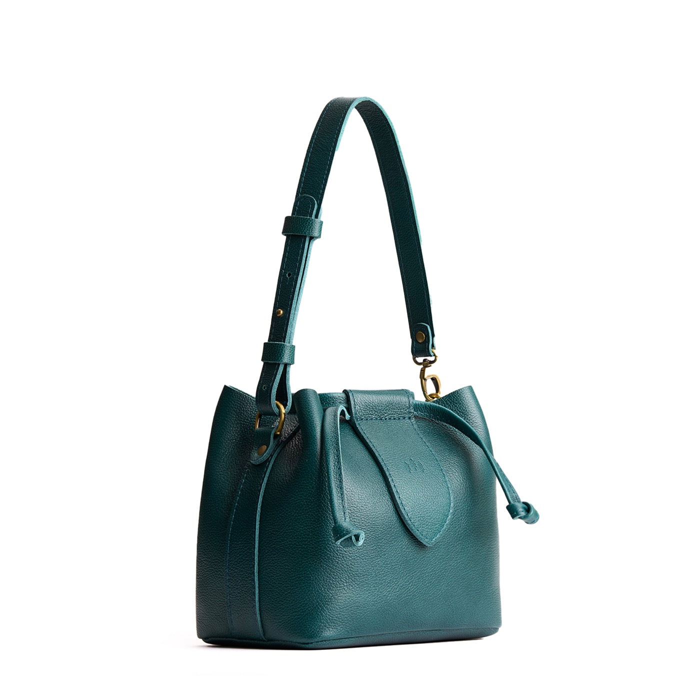 Sea Glass*Small | Symmetrical leather bag with leather drawstring closure and adjustable shoulder strap