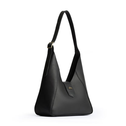 Black | Structured hobo shoulder bag with adjustable strap and magnetic closure