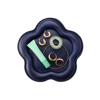 Cobalt | Floral shaped leather tray with stuffed edges