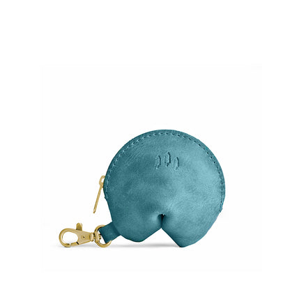 Aqua | Leather fortune cookie shaped keychain pouch
