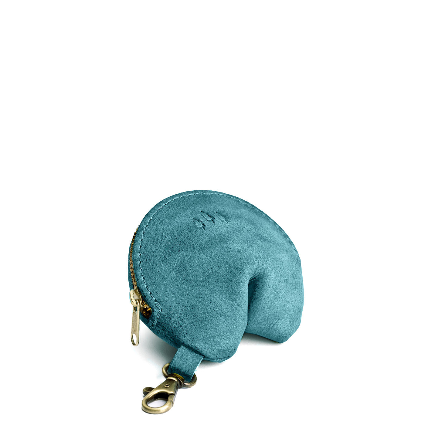 Aqua | Leather fortune cookie shaped keychain pouch