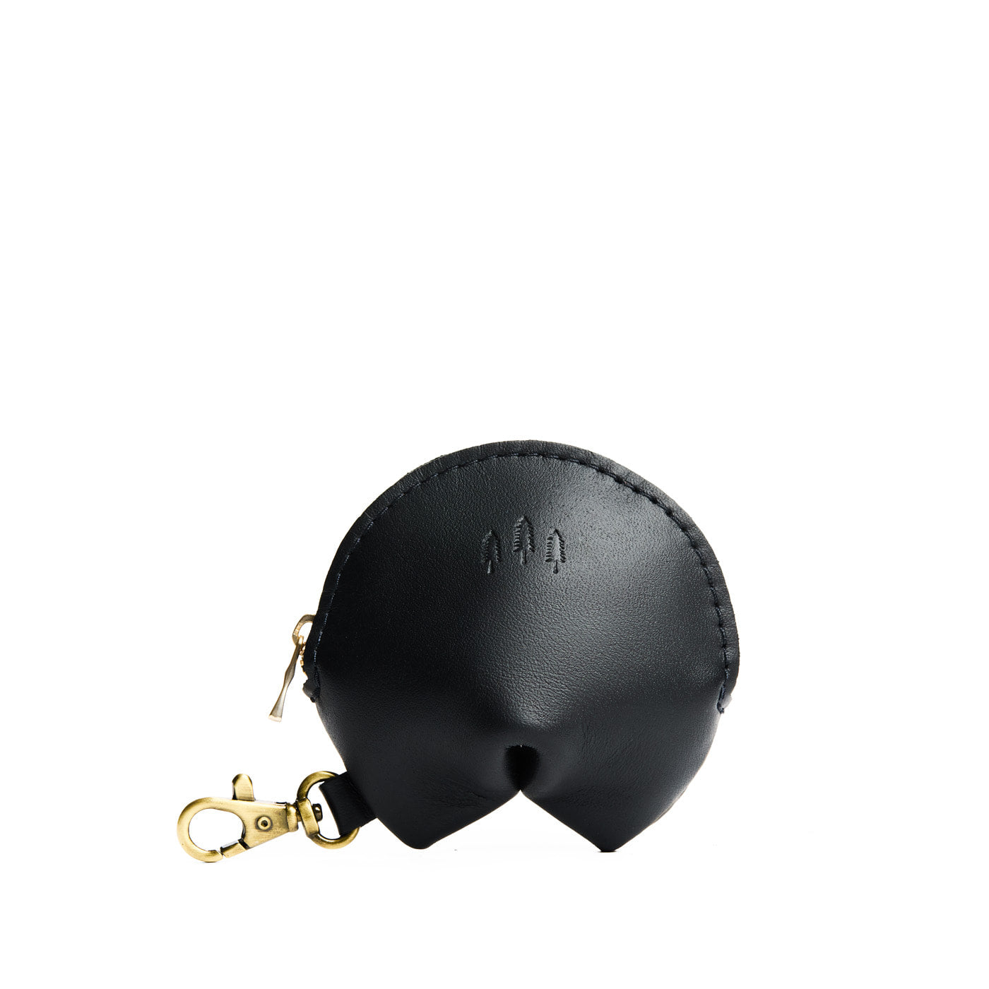 Black | Leather fortune cookie shaped keychain pouch