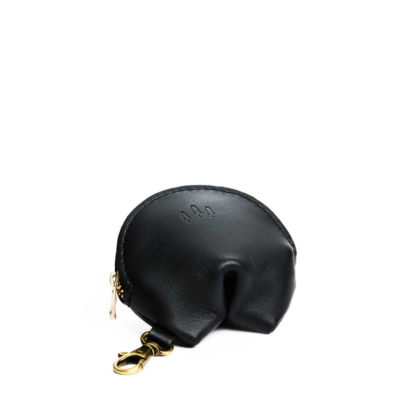 Black | Leather fortune cookie shaped keychain pouch