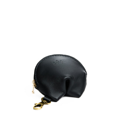 Black | Leather fortune cookie shaped keychain pouch