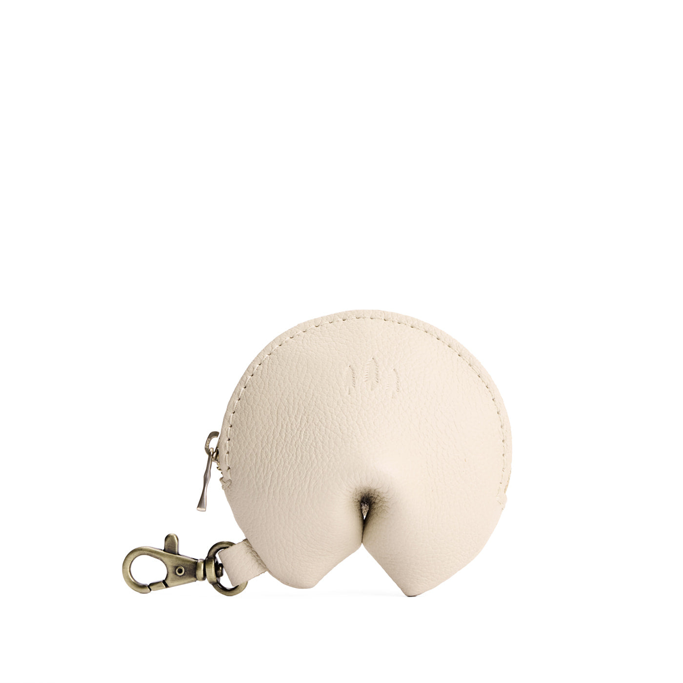 Pebbled Bone | Leather fortune cookie shaped keychain pouch