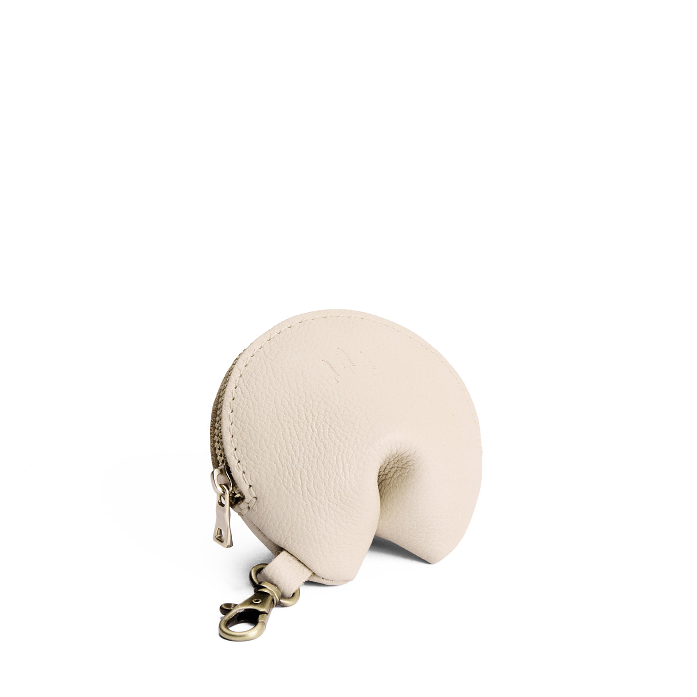Pebbled Bone | Leather fortune cookie shaped keychain pouch