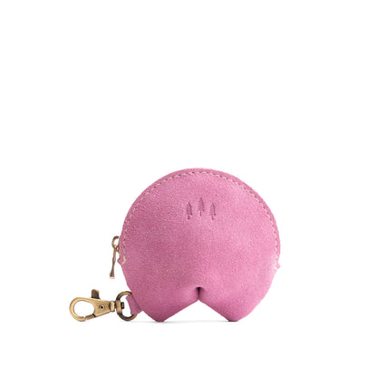 Pink Suede | Leather fortune cookie shaped keychain pouch
