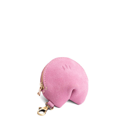 Pink Suede | Leather fortune cookie shaped keychain pouch