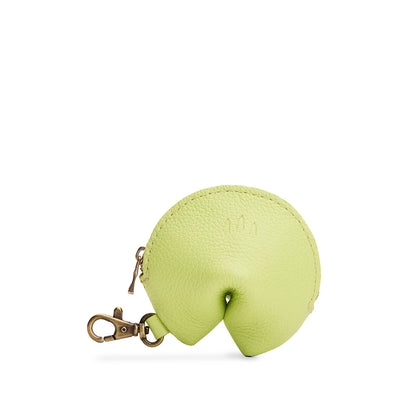Shadow Lime | Leather fortune cookie shaped keychain pouch