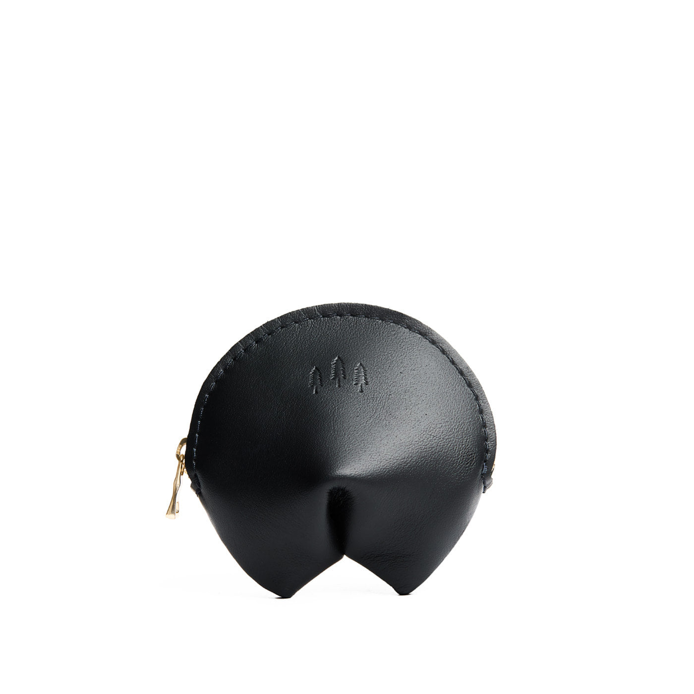 Black | Leather fortune cookie shaped keychain pouch