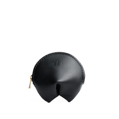 Black | Leather fortune cookie shaped keychain pouch